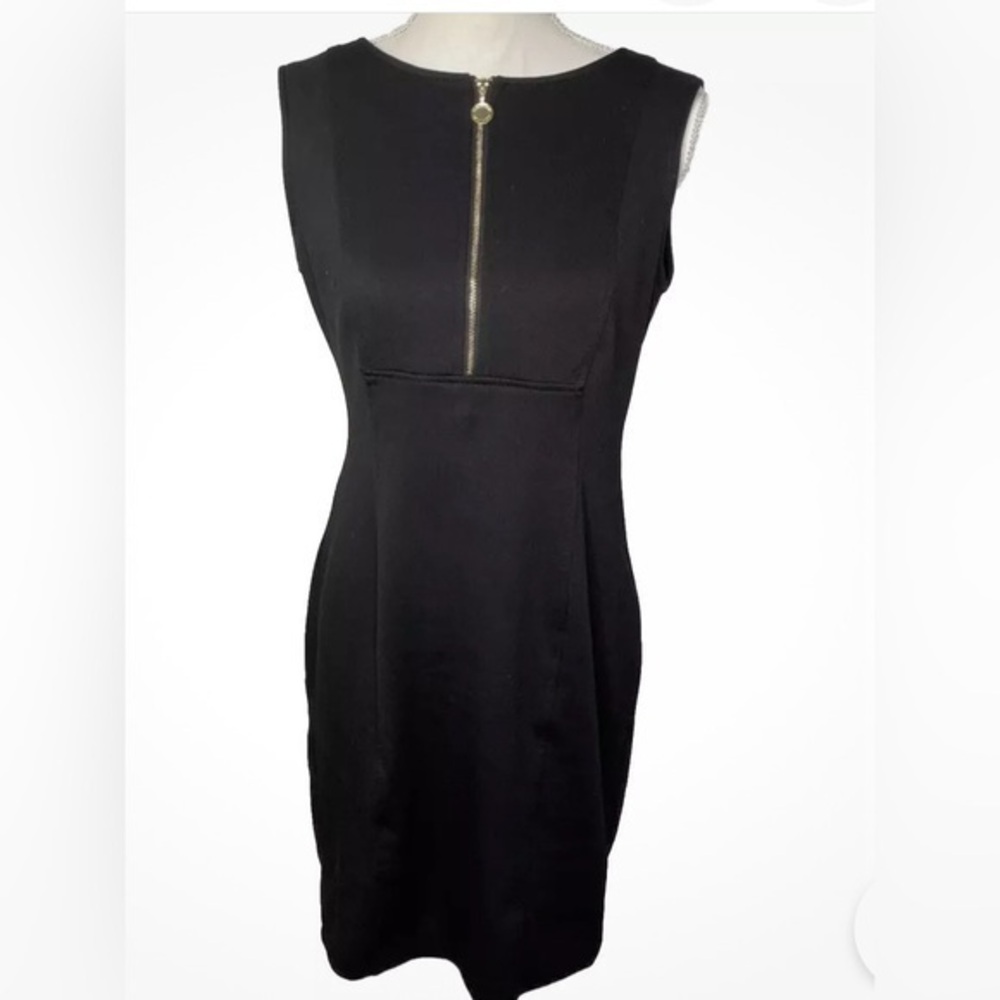 Jessica Women's Career Pencil Dress Sleeveless Black Round Neck 1/3 Front Zip 6